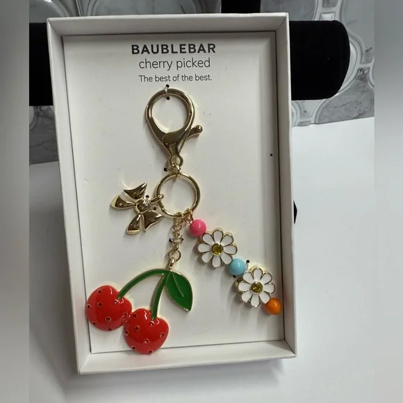 BaubleBar Cherry and Floral Keychain with Gold Accents - Picture 1 of 2